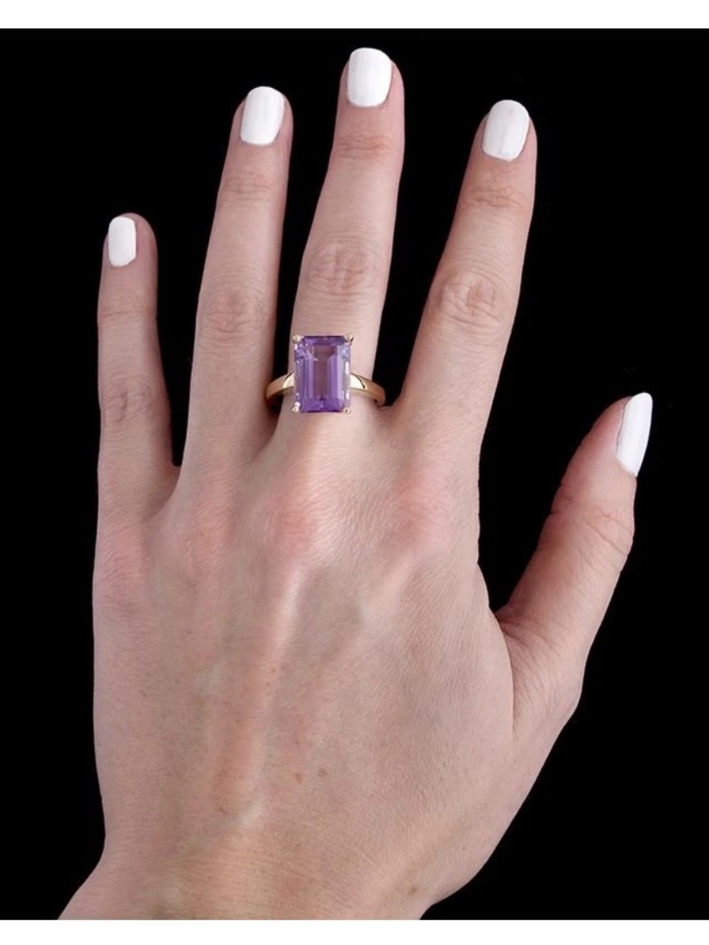 14K Yellow Gold Emerald Cut Amethyst Ring | 14x10mm | Size 8.5